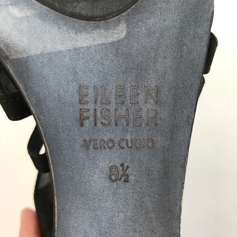 EILEEN FISHER Dewey Black Strappy Cage Wedge Sandals NEW Size 8.5